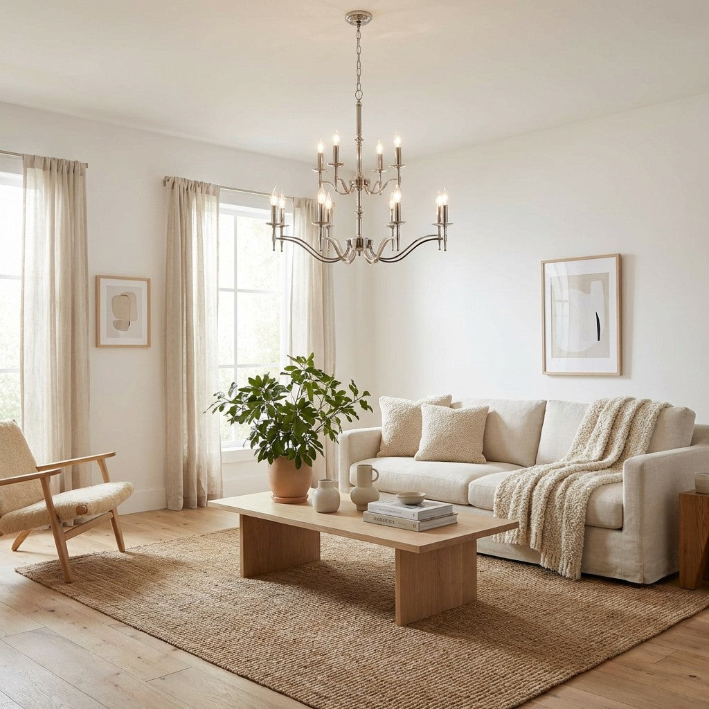 Tela Kroonluchter van Messing en Nikkel – Elegante Multi-licht Armatuur voor Hal en Keukens