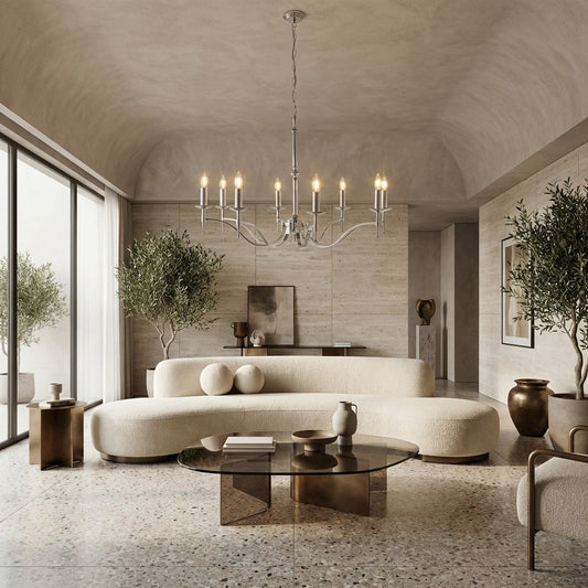 Candelabro de Latón y Níquel Tela – Lámpara Elegante de Múltiples Luces para Vestíbulos y Cocinas