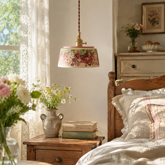 Vintage Floral Ceramic Pendant Light