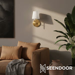 Load image into Gallery viewer, Vireli Brass Wall Sconce in Mid-Century Style for Bedroom &amp; Hallway
