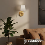 Load image into Gallery viewer, Vireli Brass Wall Sconce in Mid-Century Style for Bedroom &amp; Hallway
