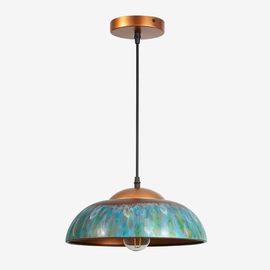 Lámpara colgante vintage de cúpula de cobre martillado Aerugix - Acabado metálico natural para comedor