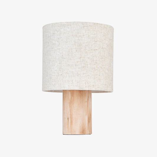 Lámpara de Mesa Linemora con Base de Madera Simple - Pantalla Cilíndrica de Lino Natural para Salas y Dormitorios