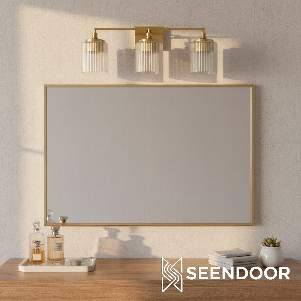 Lámpara de pared de tocador Eliot Modern de 3 luces con cilindro de vidrio acanalado