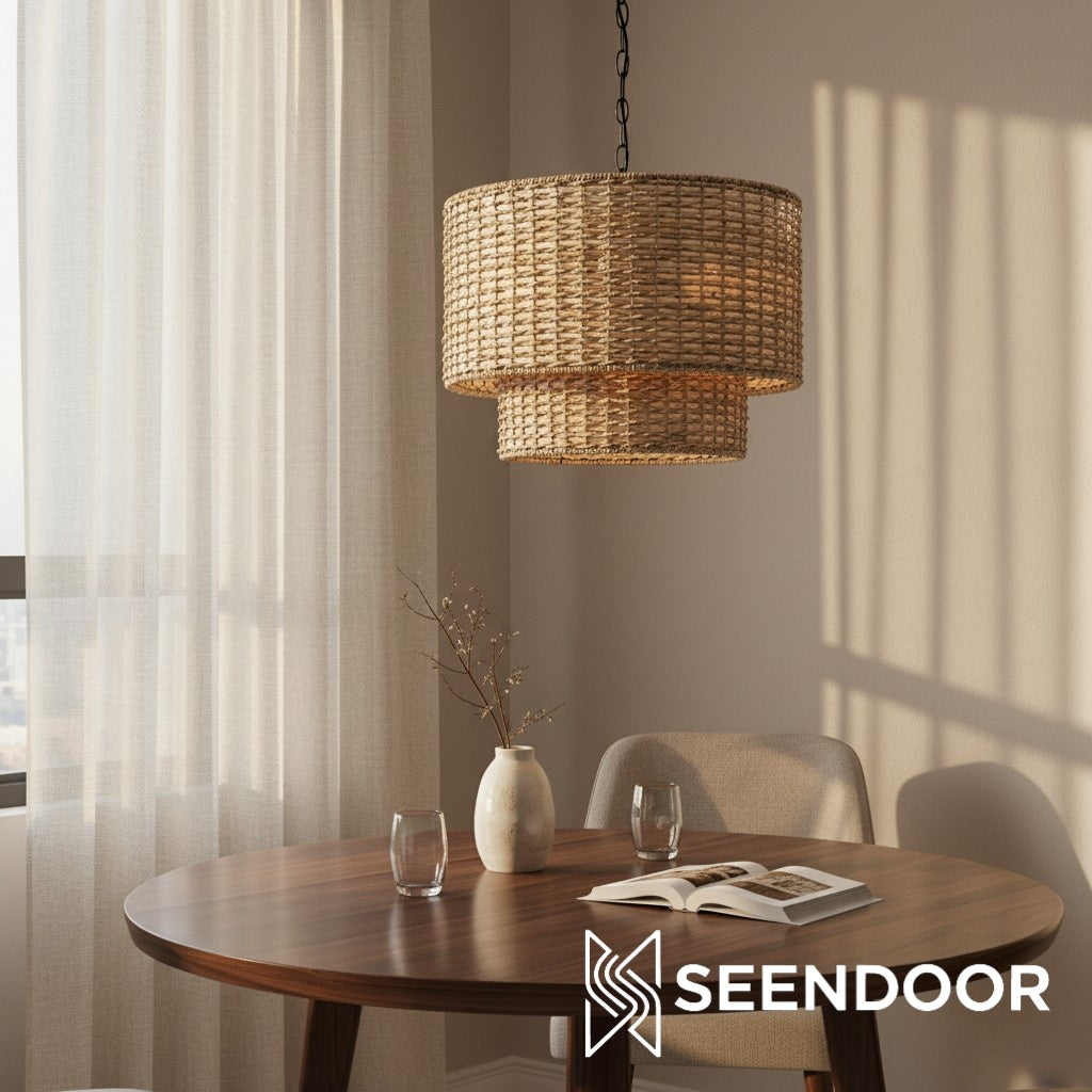 Harland Beachy Natuurlijke Rotan Dubbele Trommel Hanglamp