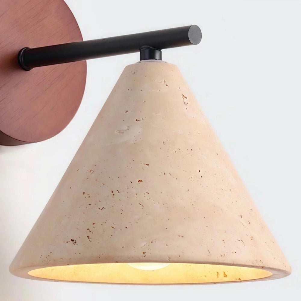 Travertijn Wandlamp - Natuurlijke Steen Wandlamp met Afgeronde Kap